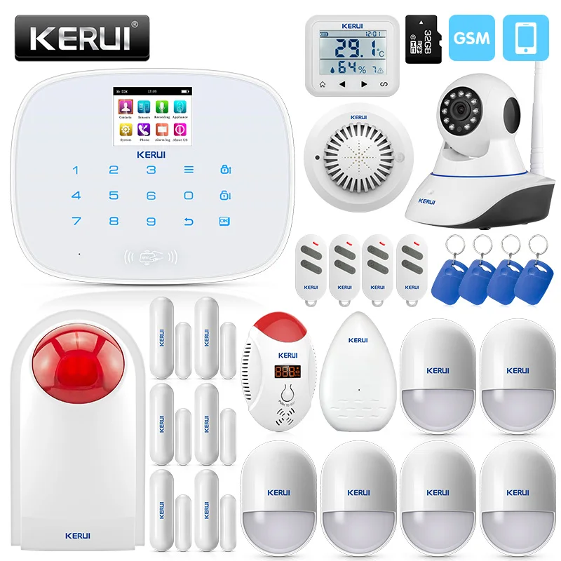

KERUI 2.4 Inch TFT Screen Wireless Smart Home GSM Security Alarm System Motion Detector Door Sensor Burglar Alarm With IP Camera