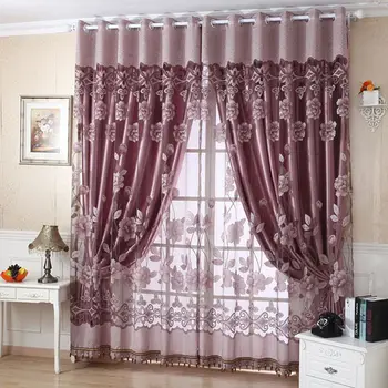 

Curtains For Living Room Curtains Jacquard Flower Romantic Window Curtain Lady Semi-Shading Curtains Colorful Coffee Lady Home