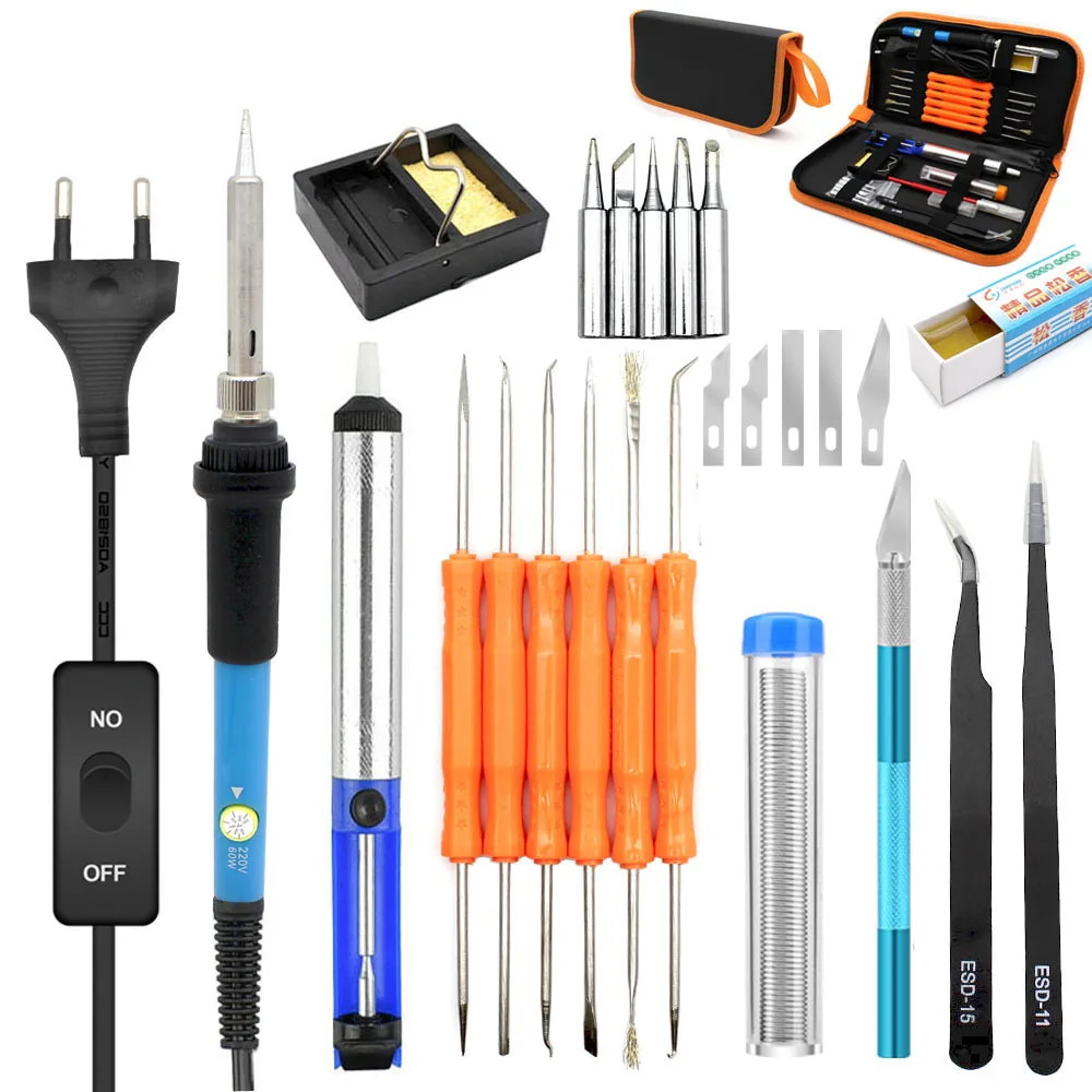 

60W Sldering Station Kit Adjustable Electric Soldering Irons Tip Solder Saldatore a Stagno hakko For Wood Burning havya seti