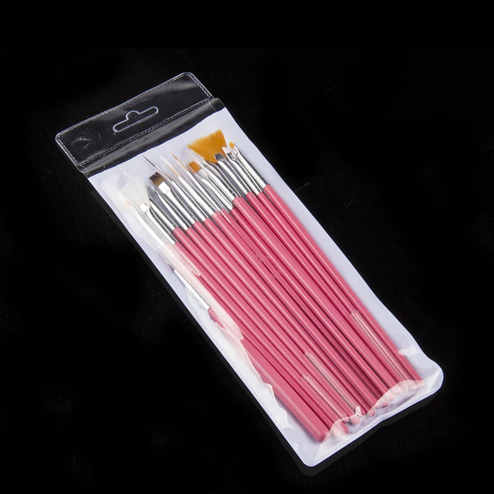 15pcs/set New Pink Professional Nail Art Brush Set Design Painting Pen