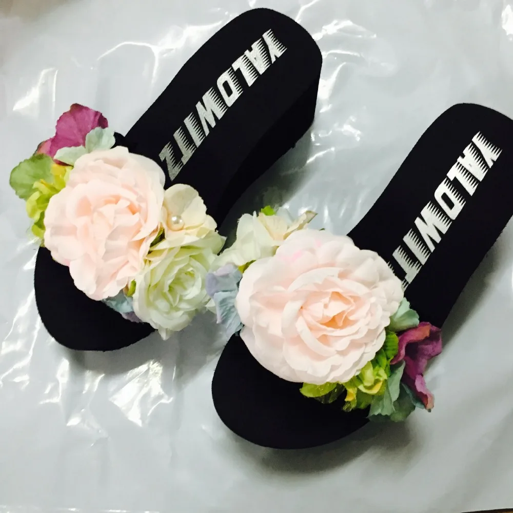 Womens New Handmade Flowers White Flip Flops Wedges Shoes Online Sale Slipper Beach Sandals Cheap65