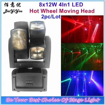 

2pcs/Lot Hot Wheel Dual Axis Double Wheel Moving Head Light Dot Control 8pcsx10w RGBW 4in1 Rotating UFO LED Beam Moving Head