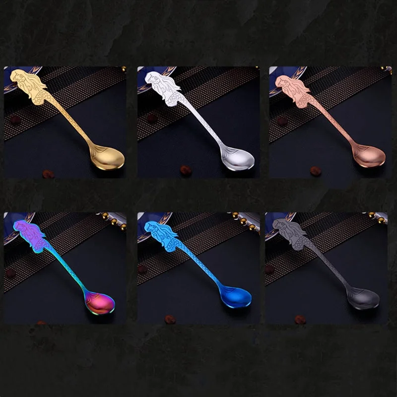 

Creative Coffee Spoon Cute Mermaid Spoon Handle Spoons Flatware Coffee Drinking Tools Stainless Steel Kitchen Gadget