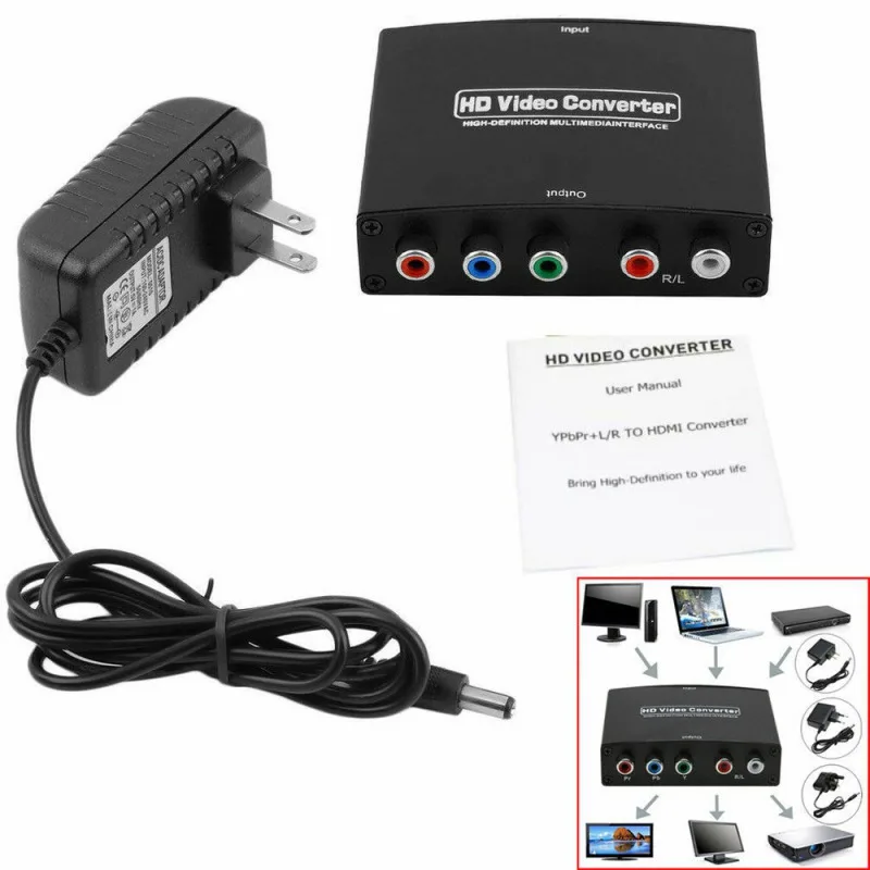  HDMI a 5 Porte RCA RGB Component YPbPr Video + R/L Audio Adattatore Convertitore HD TV Per PC del c