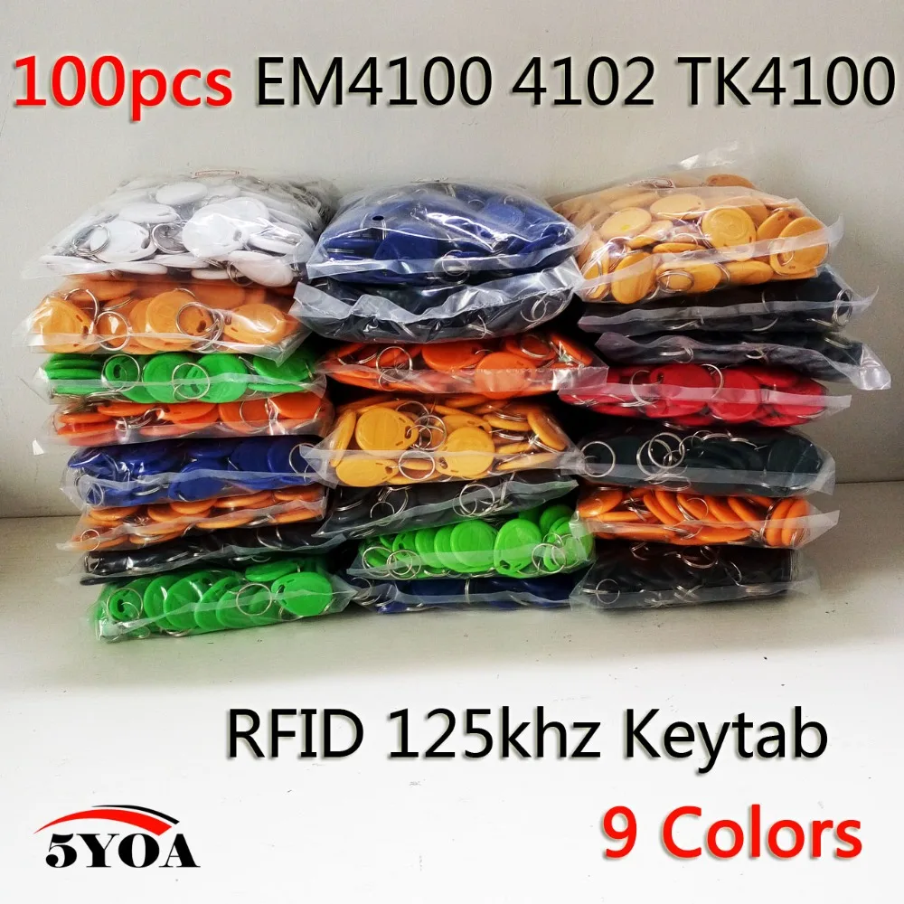 

100pcs 5YOA EM4100 125khz ID Keyfob RFID Tag Tags Access Control Card Porta Chave Card Key Fob Token Ring Proximity Chip