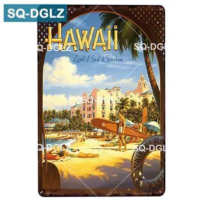 [SQ-DGLZ] Summer Hawaii Metal Tin Sign Aruba Plaque Paint Australia Wall Decor Beach Painting Plaques - Color: 1713