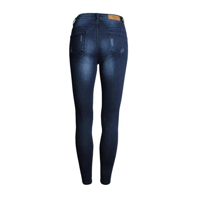 Джинсы для Для женщин тонкий высокой талии модные синие джинсы поцарапанные Лето узкие пикантные молния эластичный Полный Длина Famale джинсы