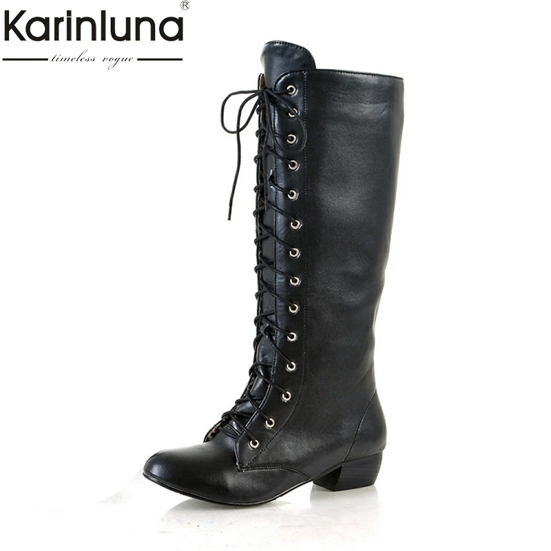 KARINLUNA new arrivals dropship big size 34-43 women Boots Shoes fashion shoelaces knee high riding Boots shoes woman