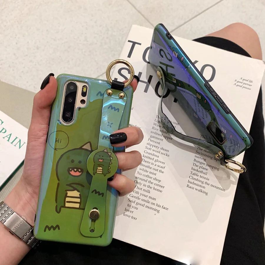 

wristband tpu case for huawei mate 20 pro P30 P20 pro nova 4 3 case cover cute cartoon dinosaur blue ray soft silicon phone bag