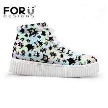 FORUDESIGNS/; модные женские туфли на высокой платформе; Повседневная дышащая обувь на плоской подошве с милым 3D принтом кота для девочек-подростков