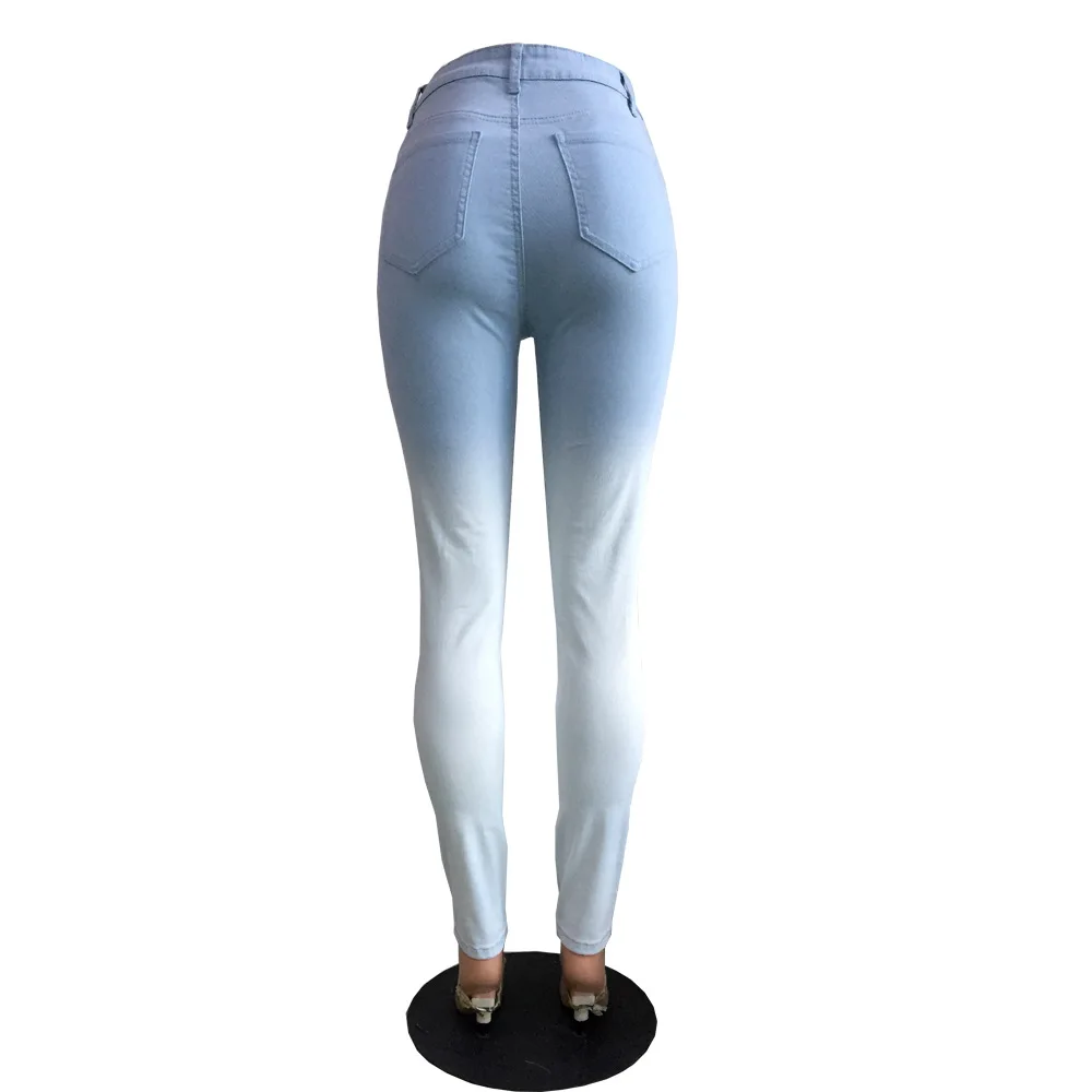 Женские сексуальные обтягивающие градиентные узкие джинсы модные сексуальные рваные джинсовые брюки-карандаш женские эластичные узкие