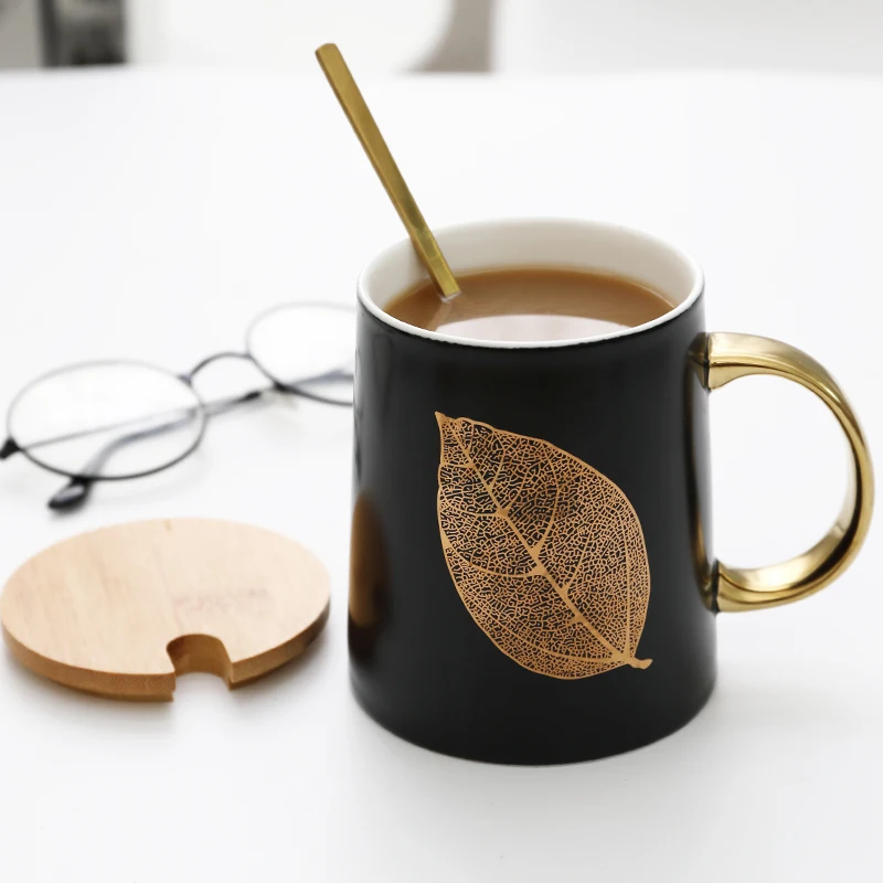 

Original European Creative Luxury Drinking Cup Black Gold Ceramic Mug Office Coffee Cup Ceramic Tea Cup
