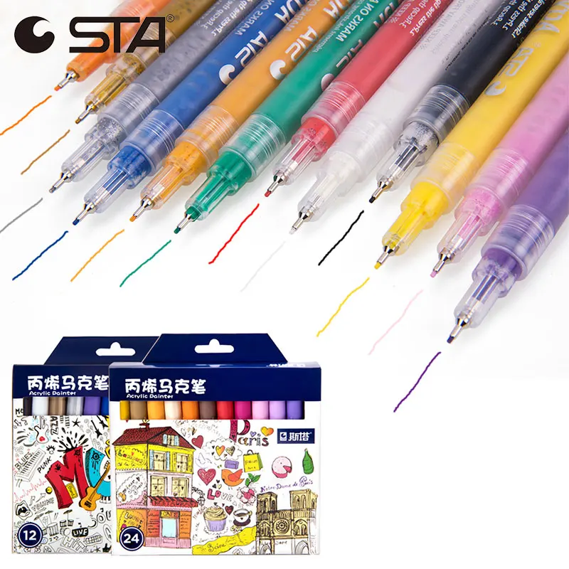

STA 12Pcs/box Art Markers 0.5mm Fine Needle Color Pen Permanent Marker Sharpie Color Acrylic Painter Manga Marker Art Supplies