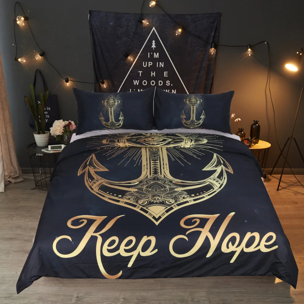 Gold foil anchor Bedding Set queen/king size Boho Mandala Golden Design Ganesha Duvet Cover Indian Symbol Bed Hot sale 3pcs | Дом и сад