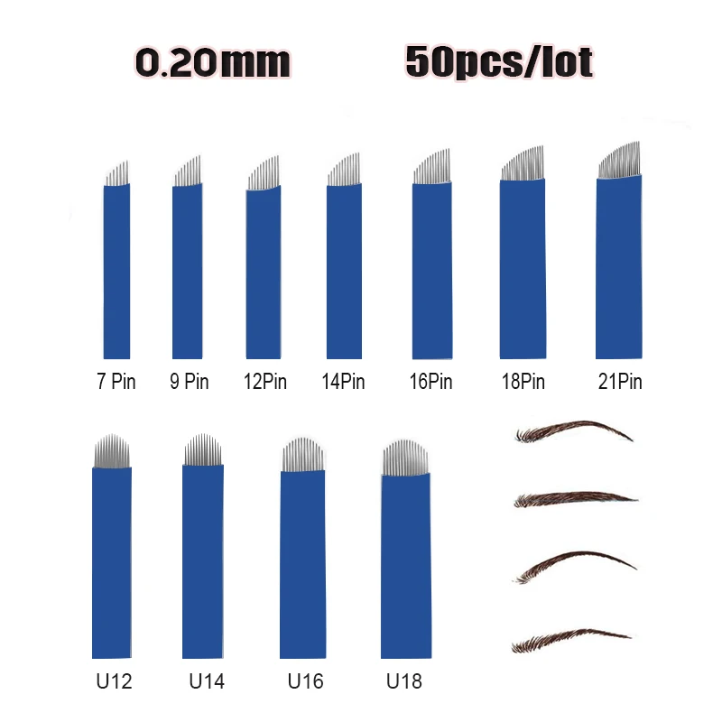 50pieces 0.20mm Fine Flex Laminas Tebori Permanent Makeup Eyebrow Microblading Needle 7/9/12/14/16/18CF Blades | Красота и здоровье