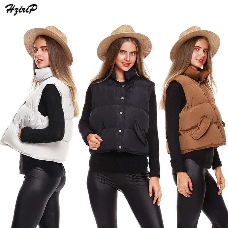 

HziriP Fashion Casual Women Coat 2017 Winter Warm Loose Short Waistcoat Cotton-padded Jacket Vest Coat Female Sleeveless Parkas