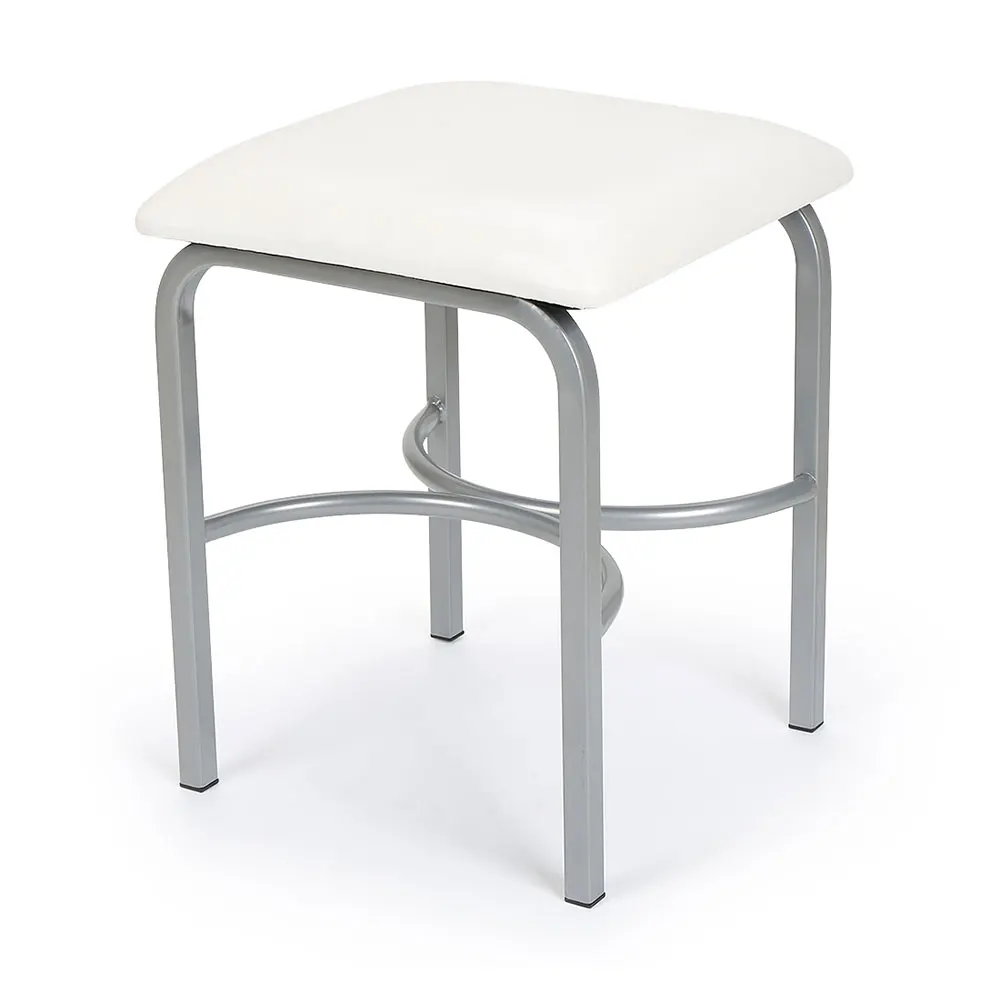 Metal Frame Round and Square Stool with Soft Padded Top Set of 2 White