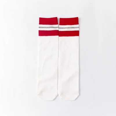1 пара, детские гольфы для девочек и мальчиков, хлопковые спортивные носки в полоску в школьном стиле, белые носки для катания на коньках, детские длинные носки - Цвет: 10