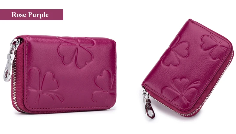 Lomelobo Lady Flower Card Holder Split Leather Girl Zipper Coin Purse Women Business Card Cowhide Female Credit ID Cards Wallets HCL7132  Details (18)