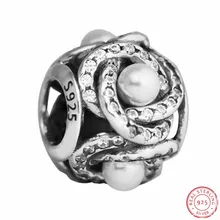 925 пробы серебро светящийся узел любви бусины белого цвета с украшением в виде кристаллов с украшениями в виде жемчуга и более 100 CZ "сделай сам", соответственные Европейской Пандоре обаятельные для изготовления ювелирных изделий FL546