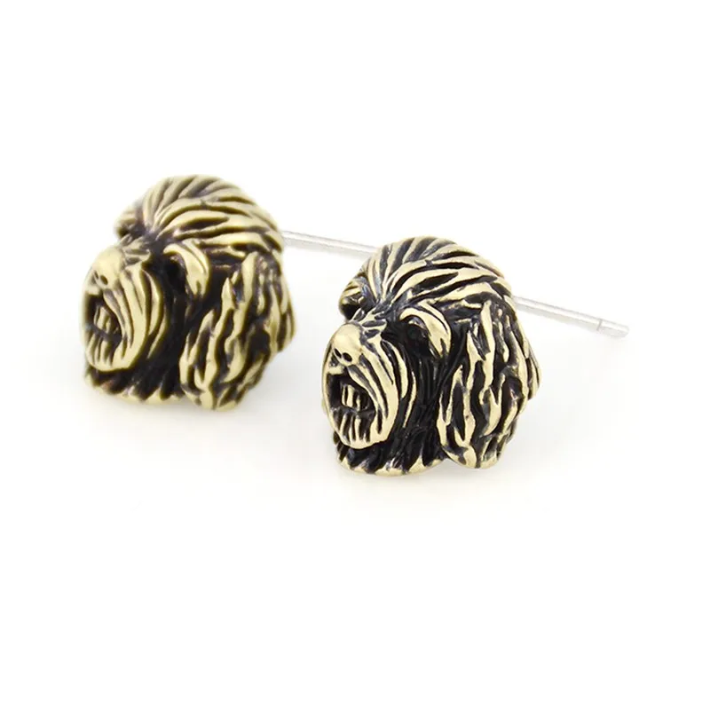 Винтажные серьги-гвоздики с лабрадодом и золотым эндодондом в стиле панк