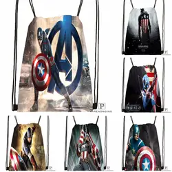Пользовательские Капитан Америка Мститель Drawstring сумка-рюкзак для парня девушку милый рюкзак дети сумка (черный назад) 31x40 см #180531-01-06