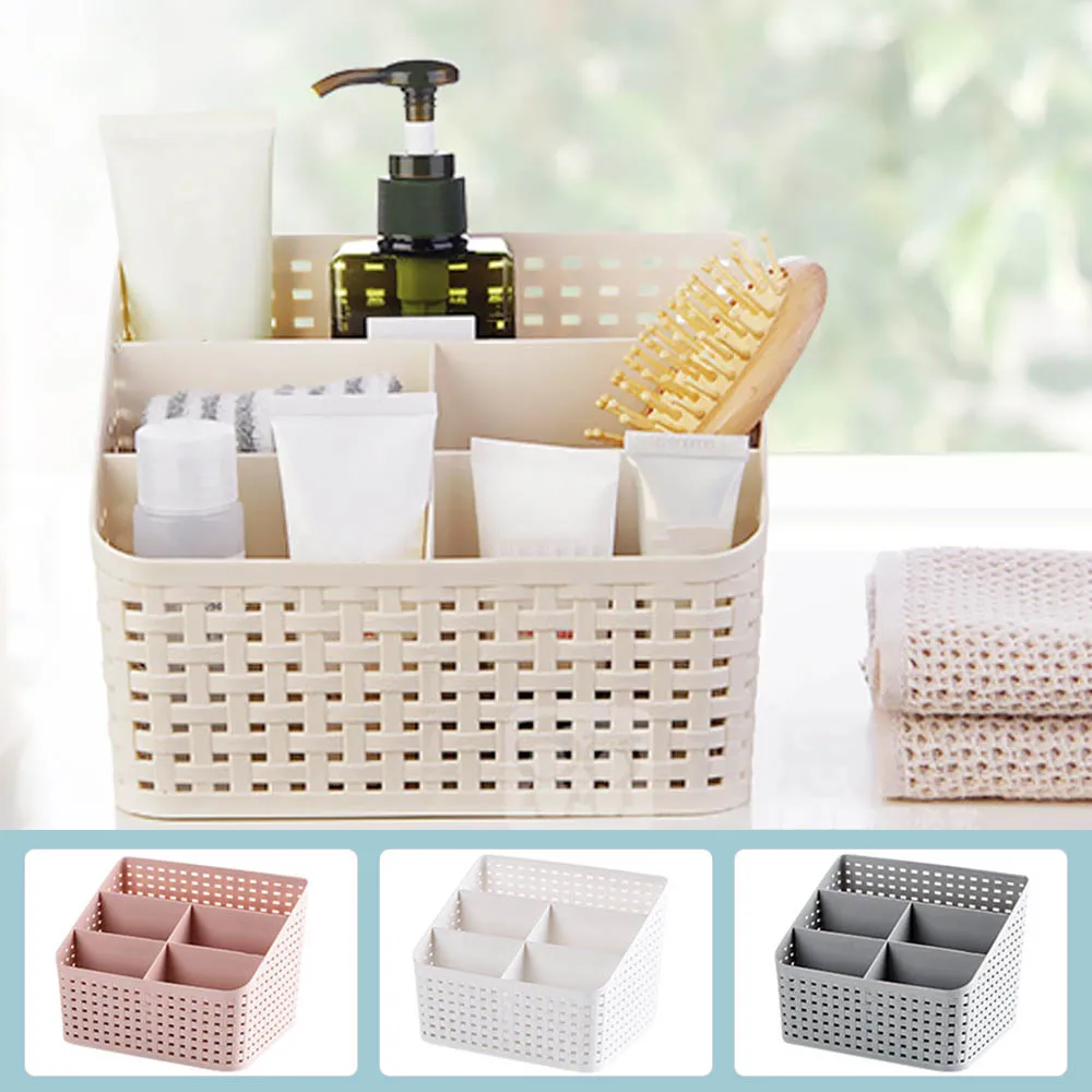 

1pc Home Home Imitation Rattan Series Cosmetic Storage Box Dresser Finishing Box Desktop Plastic Multi-skin Care Products Shelf