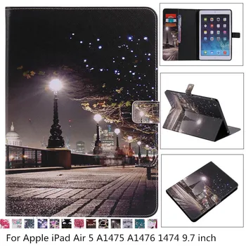 

Cartoon painted silicone + pu wallet holster Flip Stand Tablet Protection Case Cover For Apple iPad Air 5 A1475 A1476 1474 9.7"