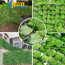 ULAND 1m*3m Artificial Ivy Leaf Faux Panels Plastic Synthetic Hedge Wall Cover Green Privacy Screen Fence Balcony Garden Decor