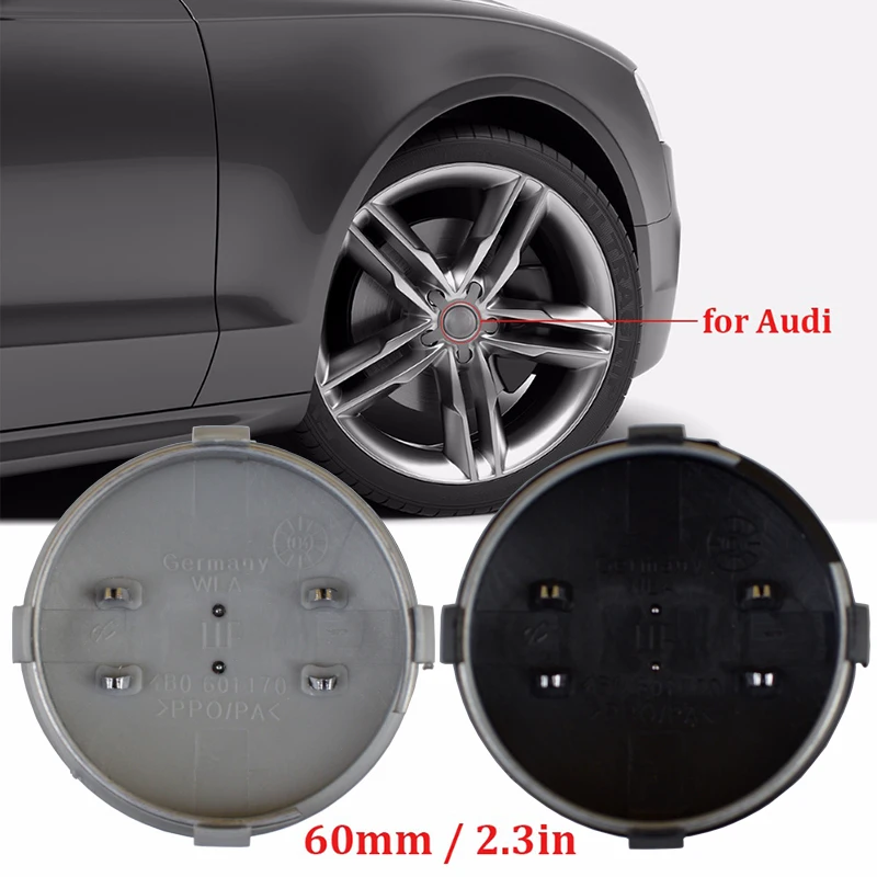 

4pcs 60mm gray black Car Wheel Center Cap Hub Caps Car Rims Cover Badge Emblem for Audi A3 A4 A6 A8 4B0601170