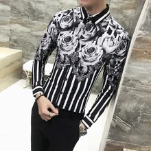 Весенняя рубашка с цветочным принтом, мужские брендовые новые мужские рубашки с длинным рукавом, простые Нежные мужские уличные рубашки, мужские рубашки, повседневные облегающие смокинги для выпускного