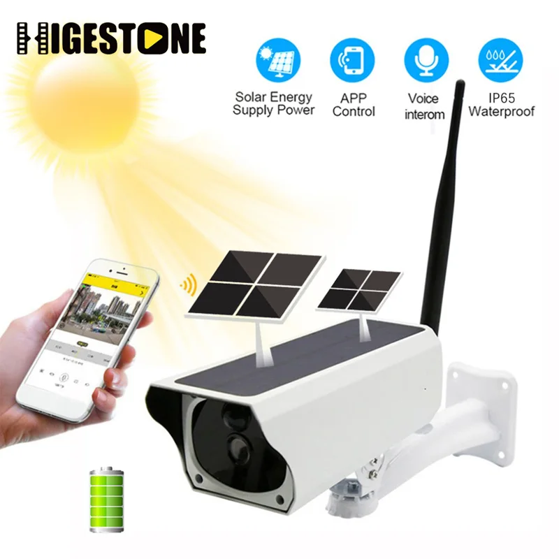 

Higestone 1080P Solar IP Camera 2.0MP Wireless Wi-fi Security Surveillance Waterproof Outdoor Power HD Camera IR Night Vision