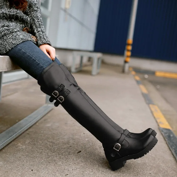 Lanyuxuan новые зимние ботинки на толстом каблуке размер 34-43 Сапоги выше колена высокие сапоги с круглым носком Водонепроницаемый Мех теплая обувь на платформе женские 5915