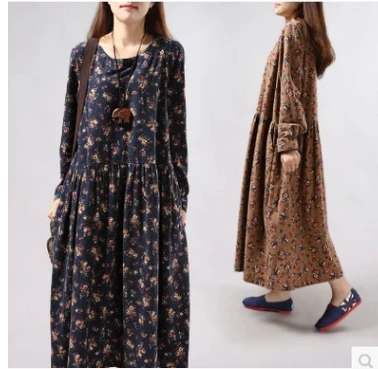 

New 2019 clothes Women dresses Autumn Casual loose Long Sleeve Floral dresses boho style Cotton linen Long Maxi Dress vestido