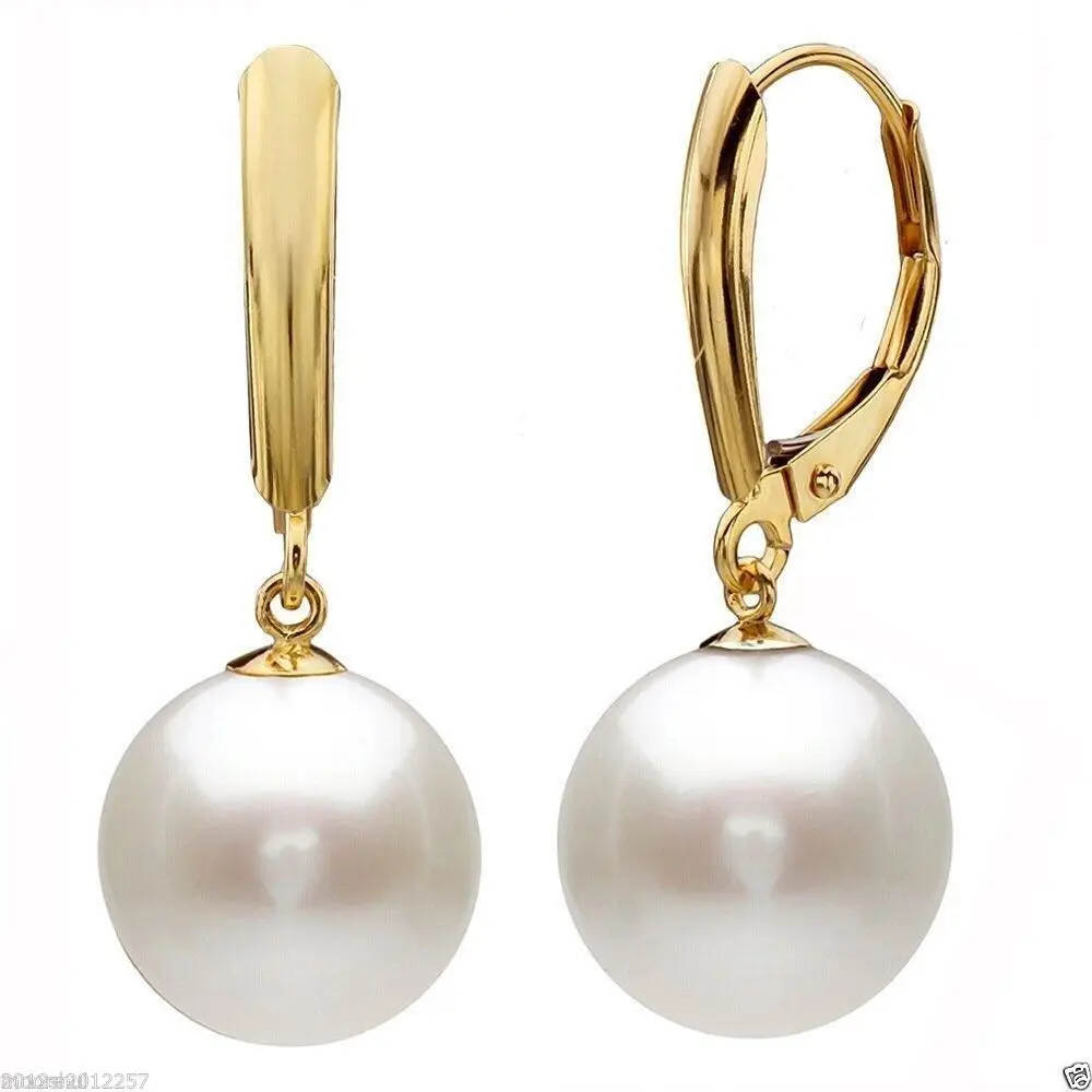 

Free Shipping >>>>Charming AAA 11-12mm Round real south sea white pearl earrings 14K