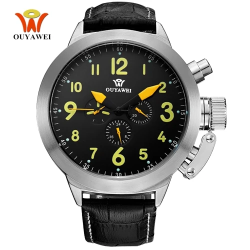 Новая мода OUYAWEI, роскошные брендовые автоматические механические мужские часы, мужские наручные часы с кожаным ремешком, повседневные аналоговые часы Orologio Uomo - Цвет: Black