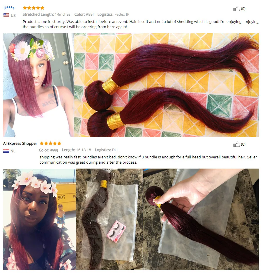 Ombre Hair Bundles Burgundy Bundles Brazilian Hair Weave Bundles 1B 99J 3 Bundles Straight Hair 100% Human Hair Remy Oxeye girl