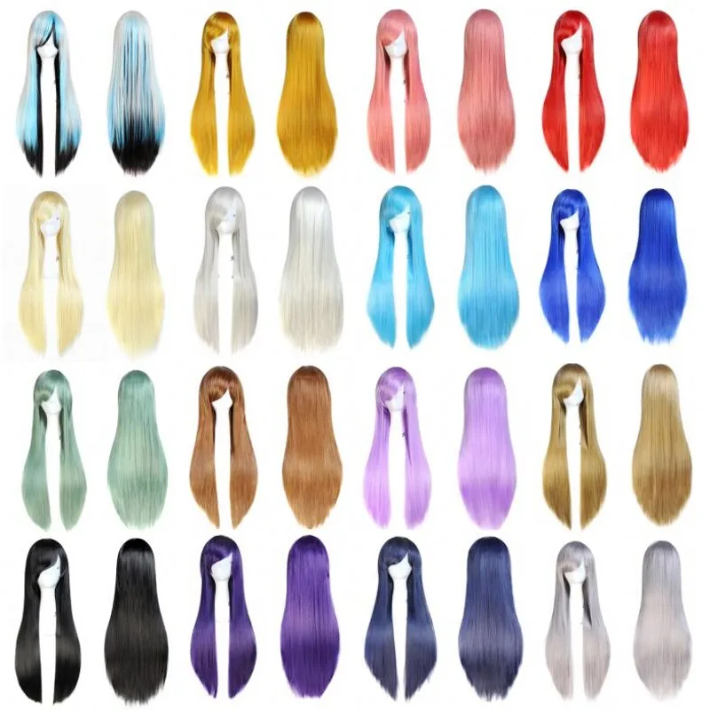 80cm Long Straight Anime Cosplay Wig,ladies Black/White/pink synthetic hair Wigs,heat resistant lolita hair wig,peruca perruque