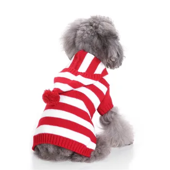 

New Autumn/winter Wool Dog Sweater Christmas Stripe Knitting Sweater with Cap for Medium and Big Pet Dog Clothes (blue,red)
