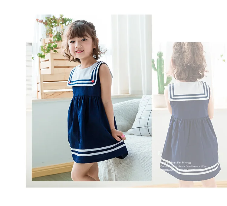 2018 New Toddler Girl Dress Child Sleeveless Dresses for Girls Kids Sailor Collar Summer Dress for school Clothing Children  (9)