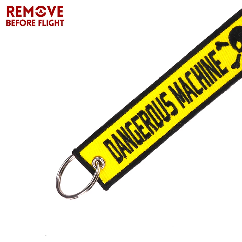 Dangerous Machine Warning Tag Keychain for Factory Motorcycles and Cars Safty Key Tags Embroidery Yelloew Danger Keychain (5)
