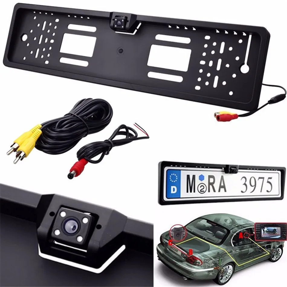 Universal Waterproof Europe License Plate Frame with 170 degree Wide Viewing Angle Rear View font b