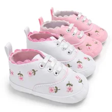 Новая весенне-Осенняя обувь для маленьких девочек белые цветочные кружева вышитые Мягкие Обувь для ползунков Прогулочная ДЕТСКАЯ Обувь для малышей