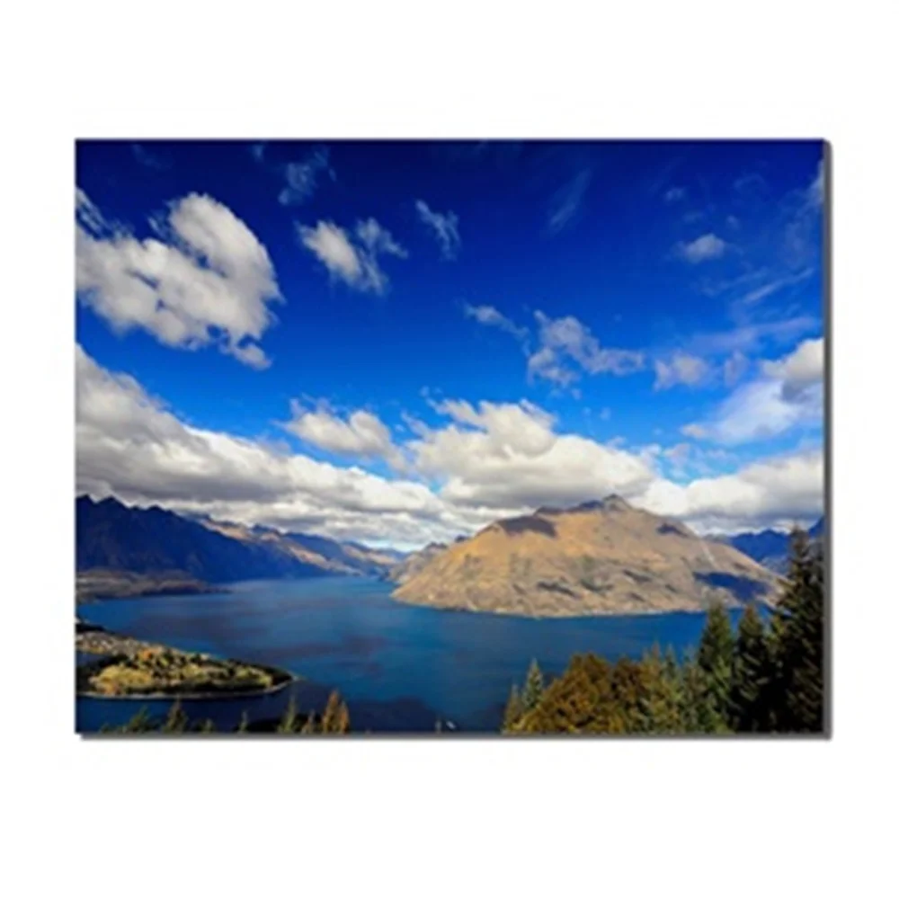 

Natural Scenery Green Trees Sea Blue Sky Cloud Mountain No Frameless Abstract Oil Painting For Home Bathroom Wedding Decoration