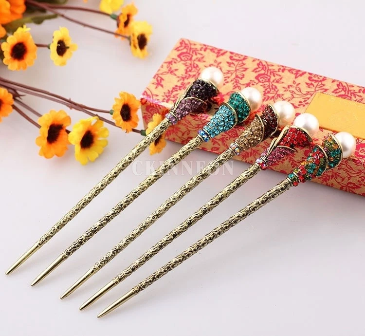 

DHL 500PCS Women Simulated Pearl Crystal Hair Sticks Fashion Hair Chopstick Hairpin Hair Accessories