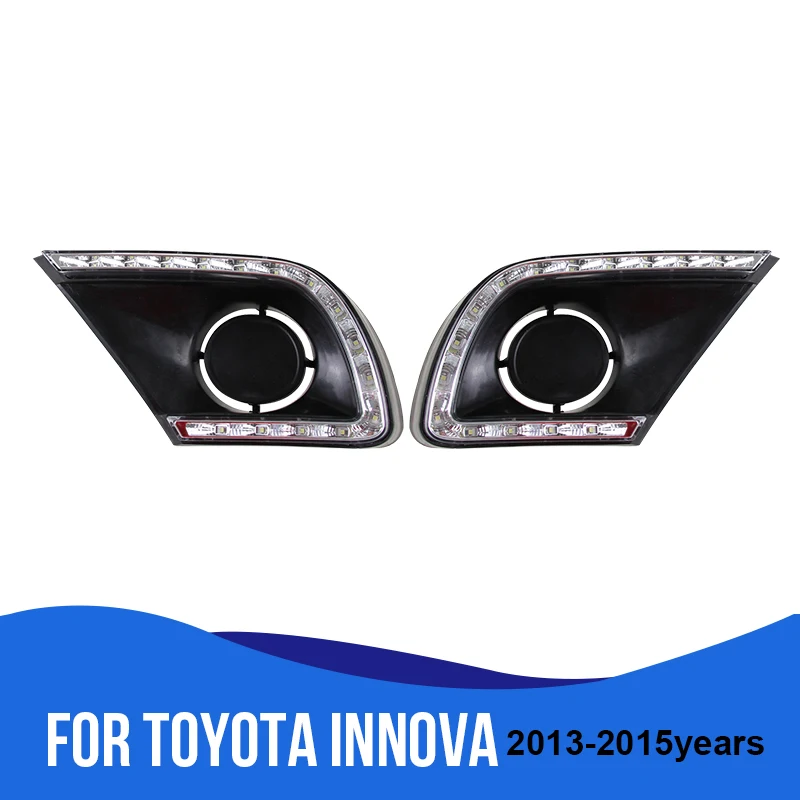 

ROADOT For Toyota Innova 2013 2014 2015 Led DRL Daytime running lights fog lamp with White turn signal Auto Products Bulbs
