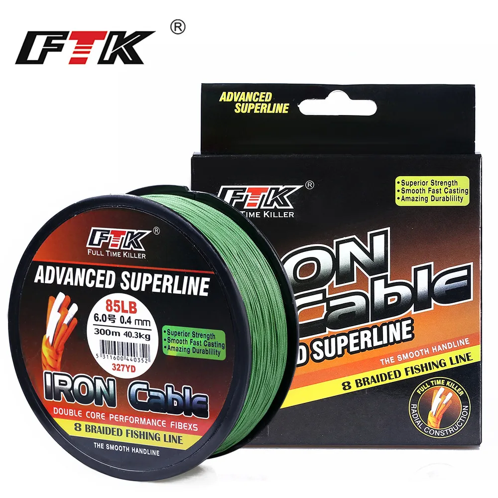 FTK 8 مضفر سلك 300 متر 1.0-6.0 # رمز 23-85LB 4 ألوان مضفر خط الصيد سوبر مقاومة التآكل الصيد خط