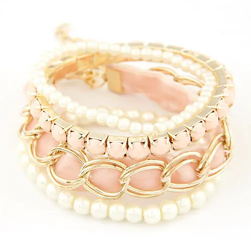 Модные женские украшения Многослойные браслеты из искусственного жемчуга и браслеты для женщин - Окраска металла: light pink