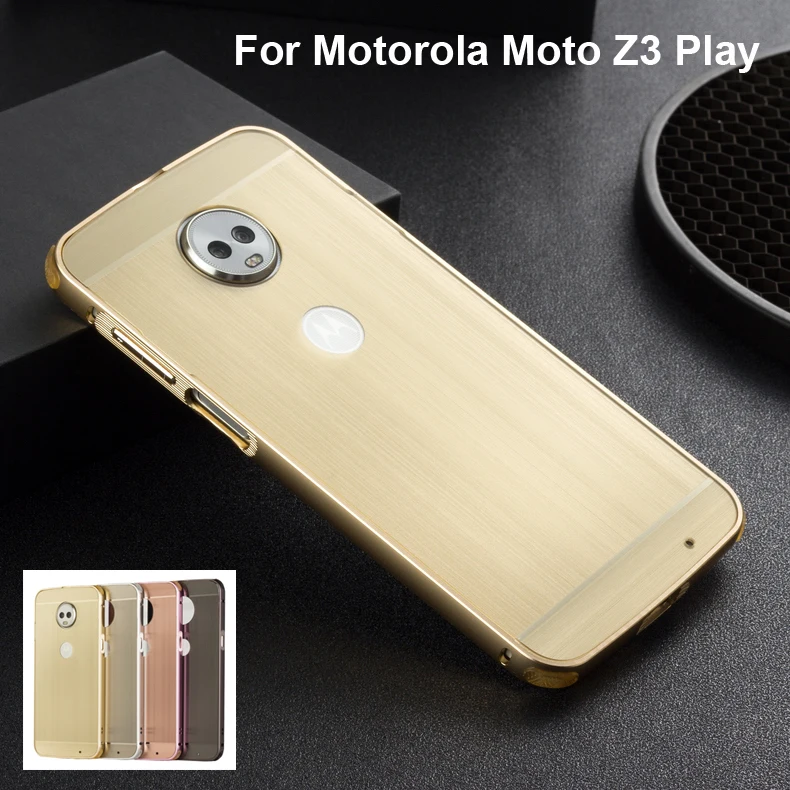 For Motorola Moto Z3 Play Case Aluminum Metal Bumper Brushed PC Hard Back Shockproof Skin Cover |