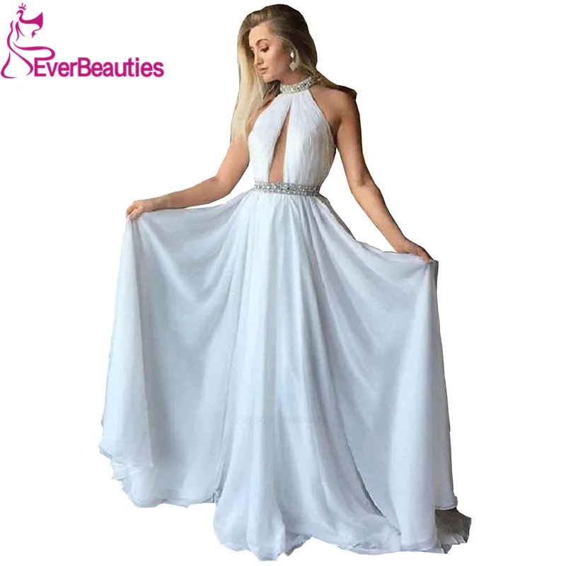 

Sexy Evening Dress Long Chiffon Crystal Halter Neck Formal Party Gowns Evening Gowns Vestido De Festa Longo
